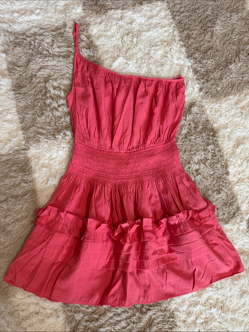 Womens One-Shoulder Ruffle Summer Dress - Pink